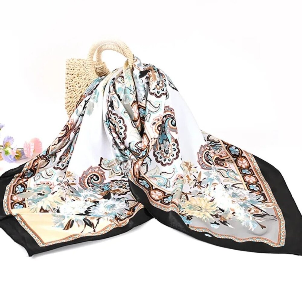 2/$30 NEW White Aqua Ivory Gray Black Floral Delicate Flower Silky Fashion Scarf